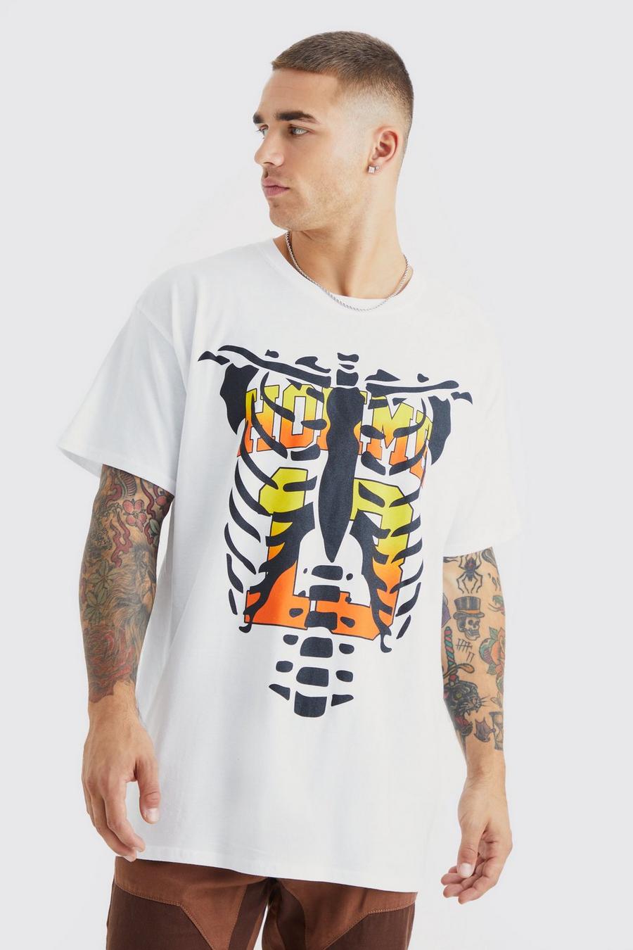 Camiseta oversize con estampado gráfico Homme de calavera, White image number 1