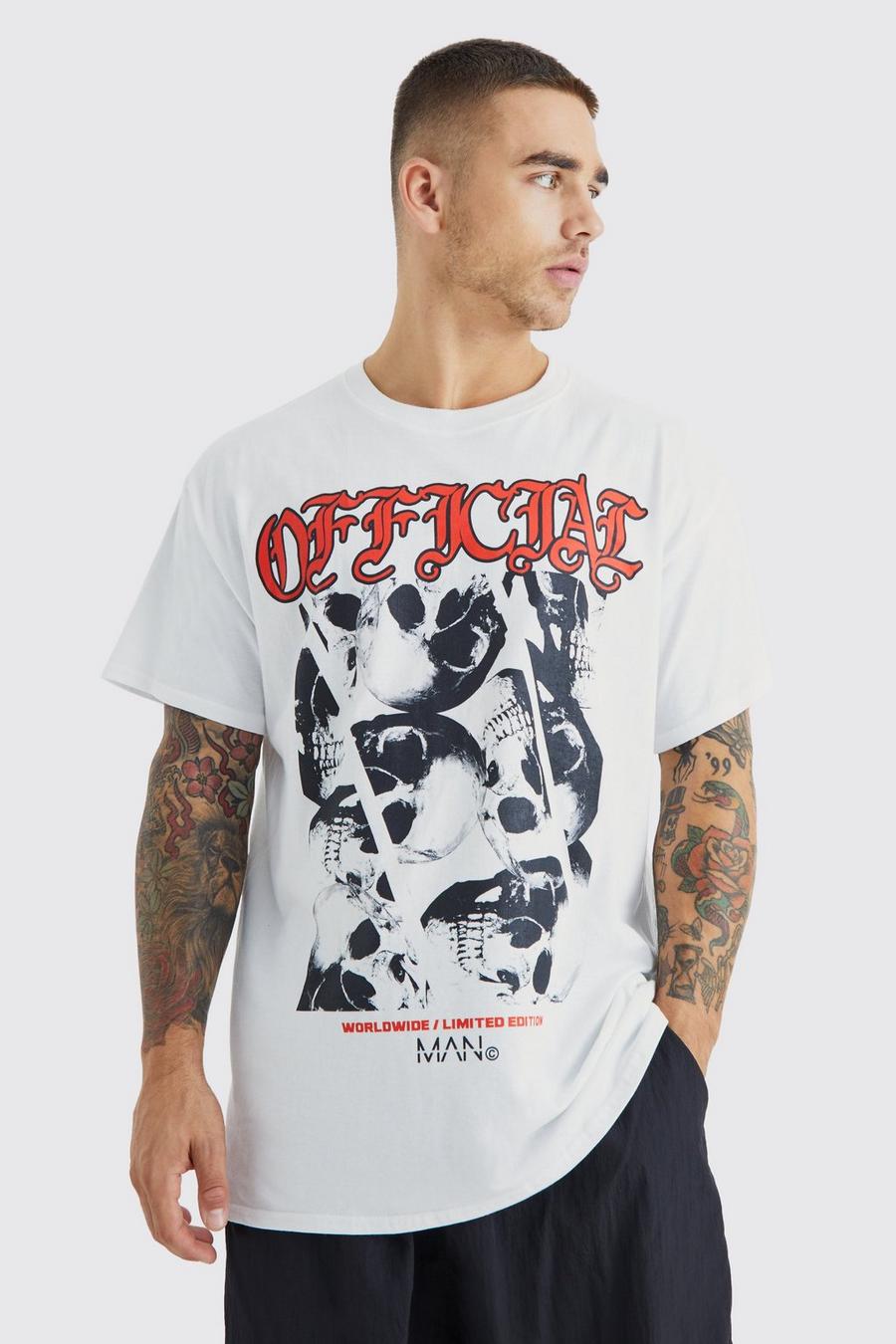 White blanco Oversized Offcl Skull Graphic T-shirt
