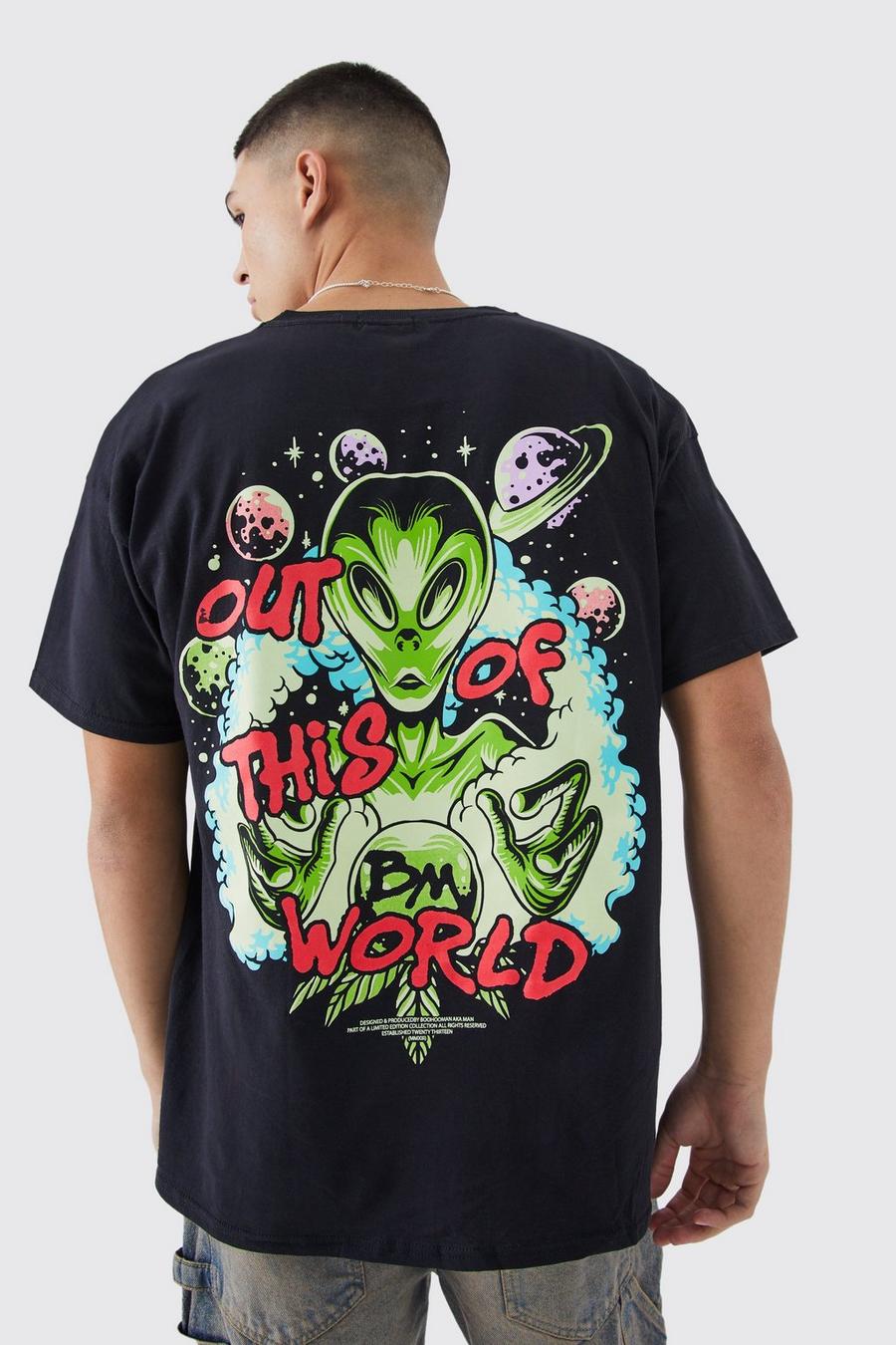 Black Oversized Alien Graphic T-shirt