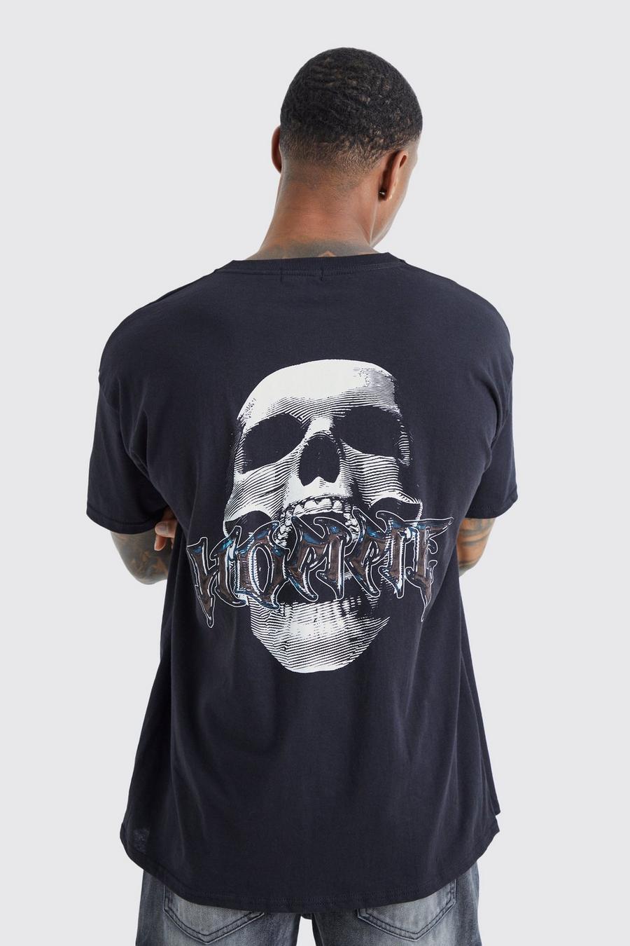 Black Oversized Homme Schedel T-Shirt Met Print image number 1