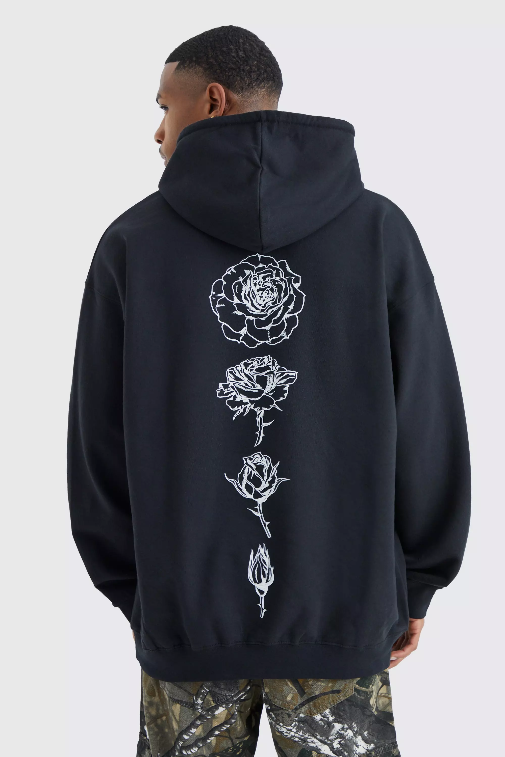 Oversized Rose Graphic Hoodie