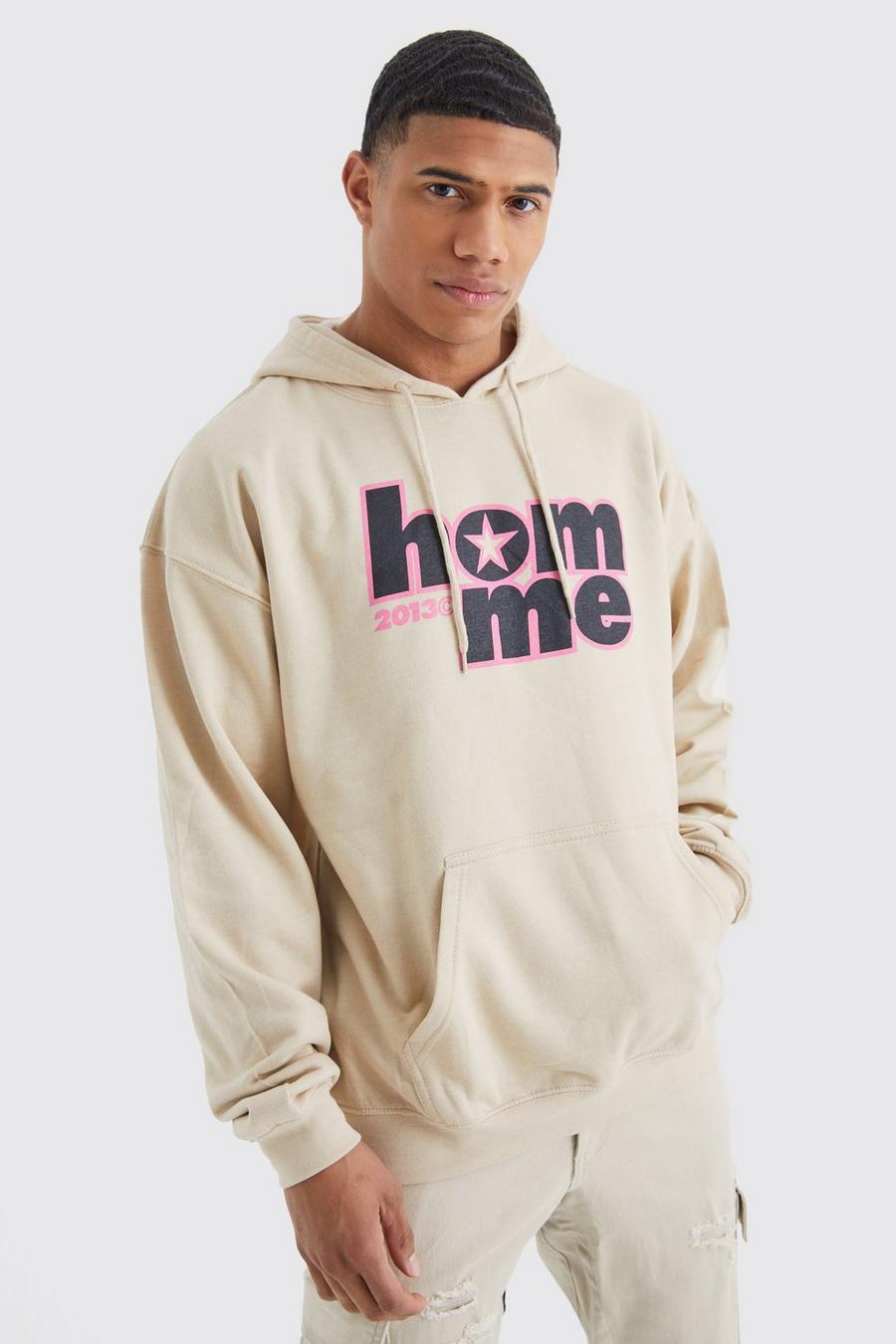 Sand Oversized Homme Graphic Hoodie