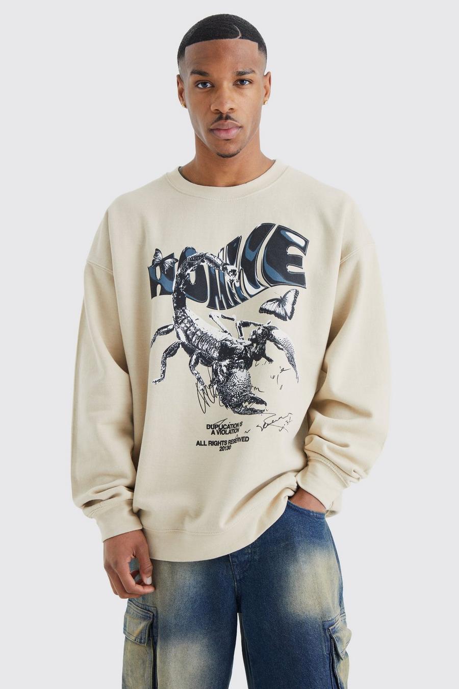 Oversize Sweatshirt mit Homme Skorpion Print, Sand image number 1