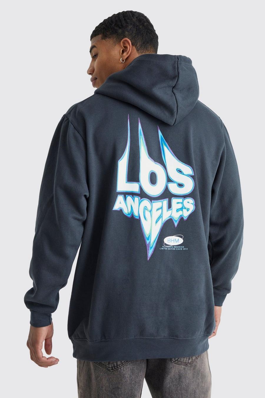 Sudadera oversize con capucha y estampado gráfico de Los Angeles, Grey image number 1