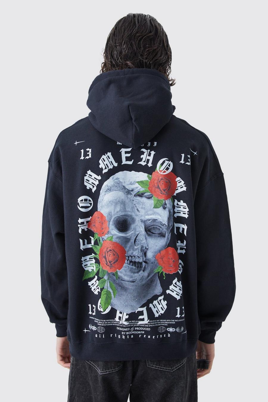 Black svart Homme Oversize hoodie med grafiskt tryck