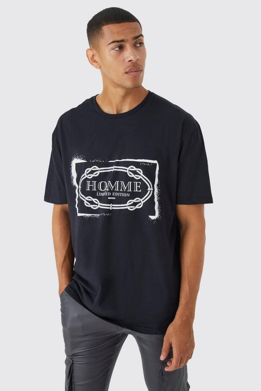 Camiseta oversize con estampado gráfico Homme, Black nero
