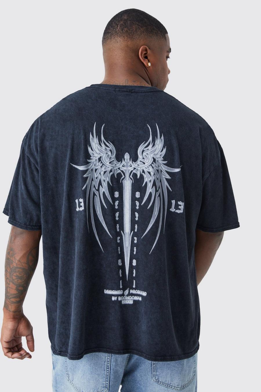 Charcoal grey Plus Gebleekt Gothic T-Shirt Met Print