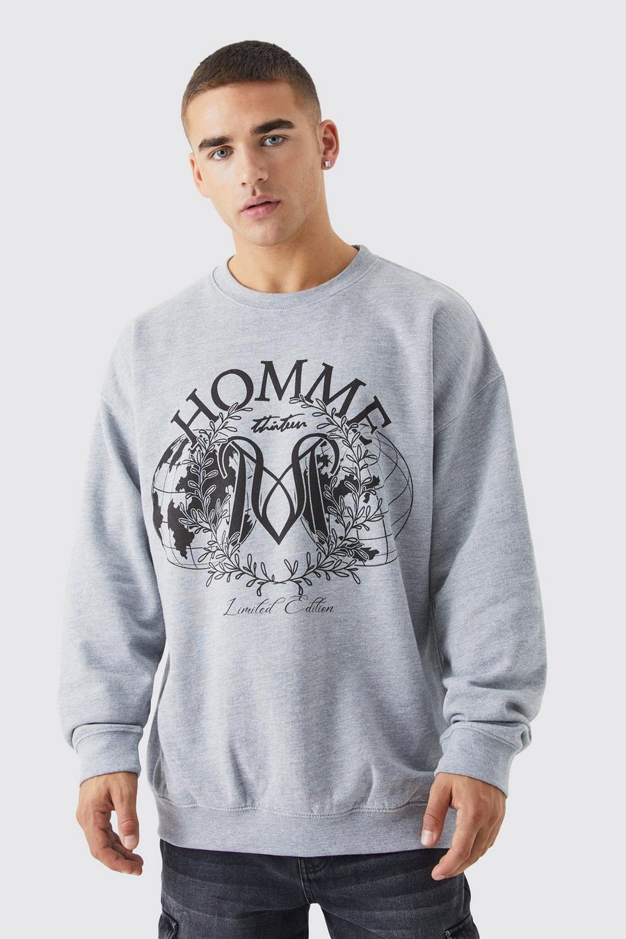 Grey Oversized Homme Graphic Sweatshirt
