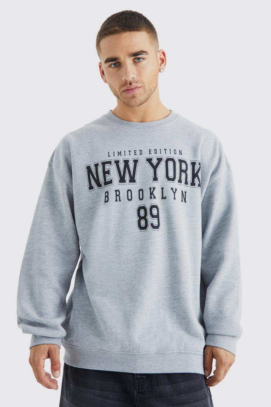 Oversized New York Graphic Sweatshirt, Grey gris