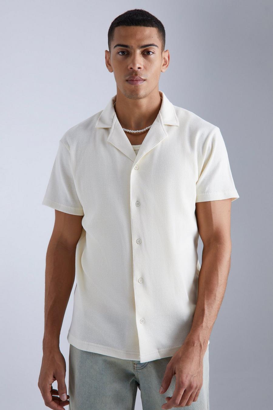 Sand beige Short Sleeve Revere Rib Jersey Shirt