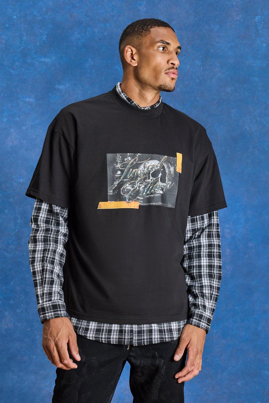 Tall Oversize T-Shirt mit Limited Totenkopf-Print, Black image number 1