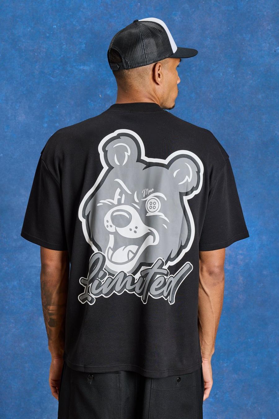 Black Tall Oversized Heavyweight Bear Graphic T-shirt