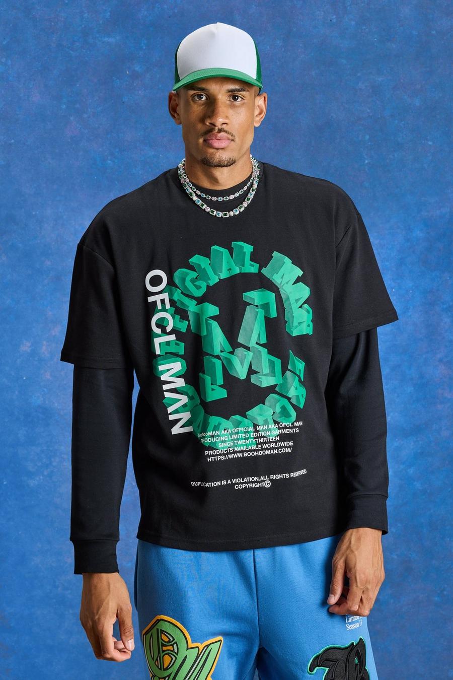 Black Tall Oversized Ofcl Back Graphic T-shirt  image number 1