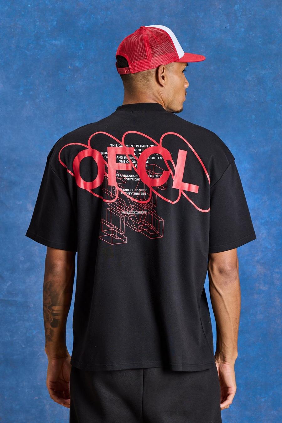 Black Tall Oversized Ofcl Text Back Graphic T-shirt 