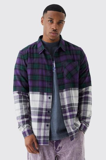 Regular Distressed Spliced Flannel Shirt multi