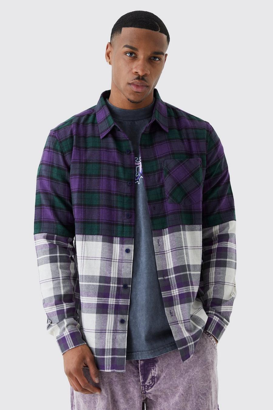 Multi Regular Distressed Spliced Checked Shirt image number 1