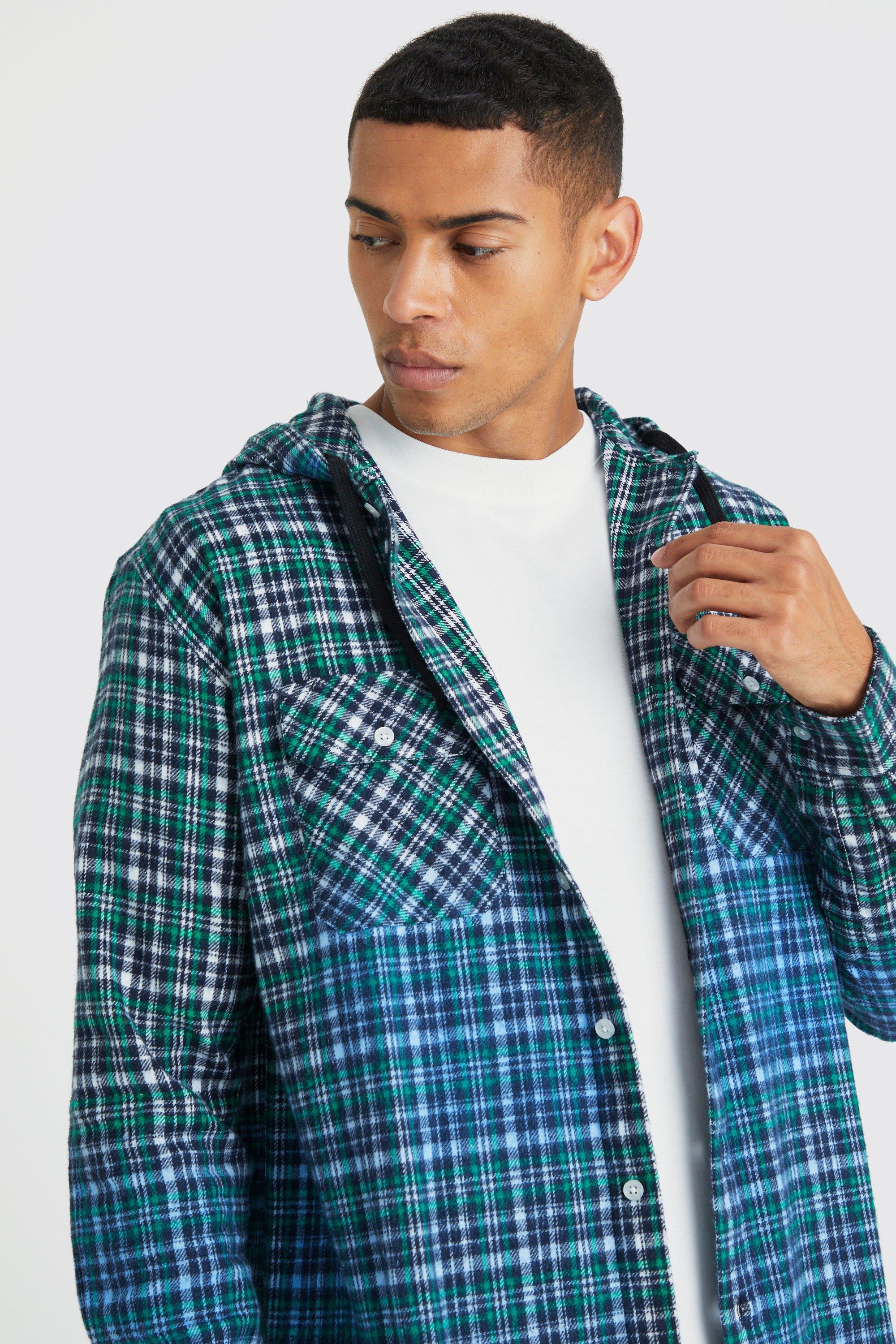 Oversized Bleached Hooded Check Shirt