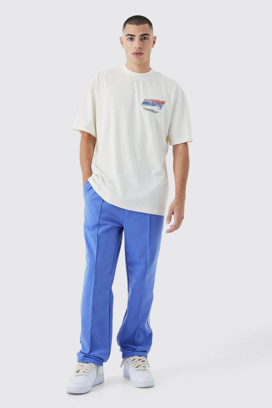 Blue Oversized Ext Neck Tshirt & Core Fit Jogger