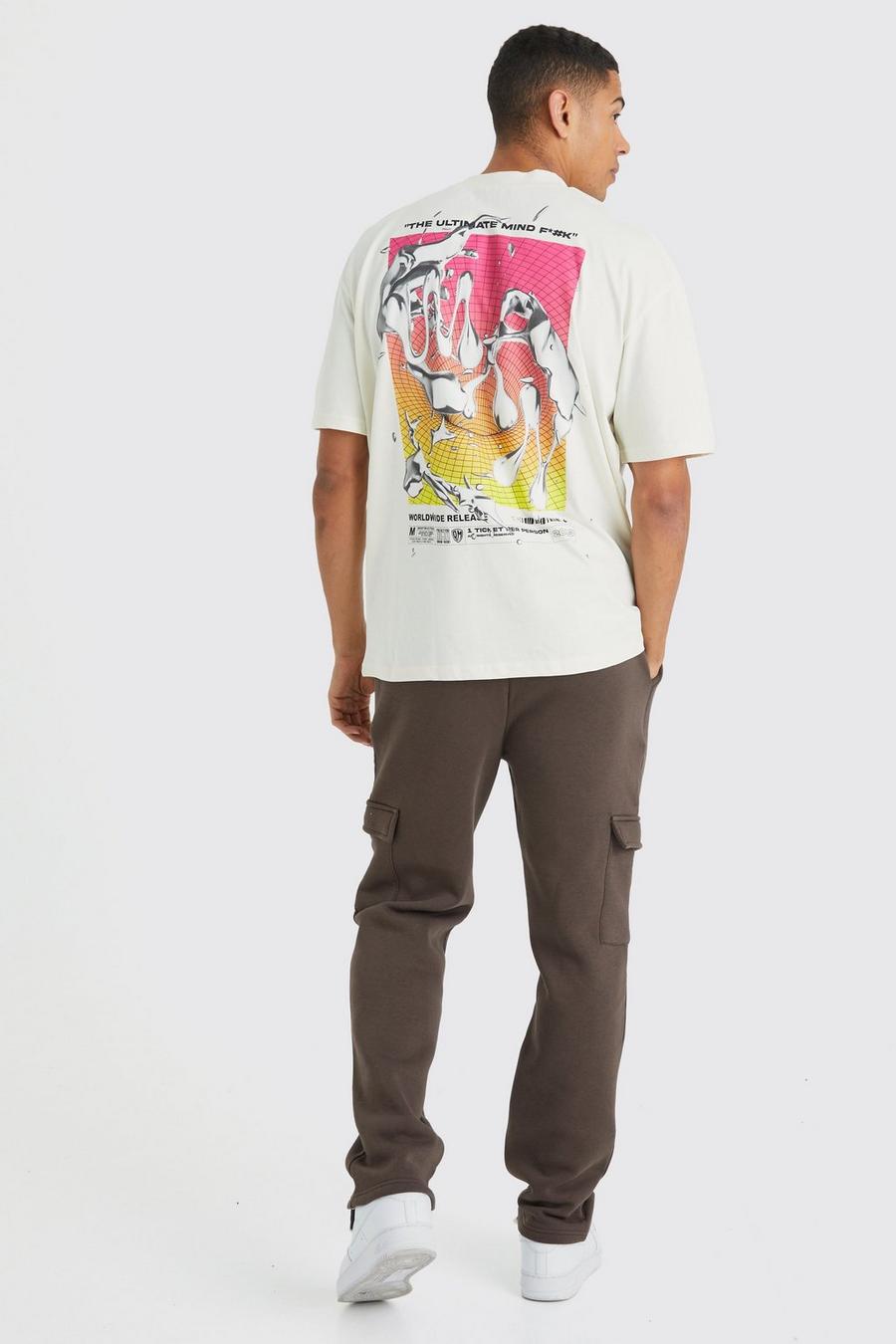 Conjunto oversize de pantalón deportivo y camiseta con estampado gráfico, Chocolate image number 1
