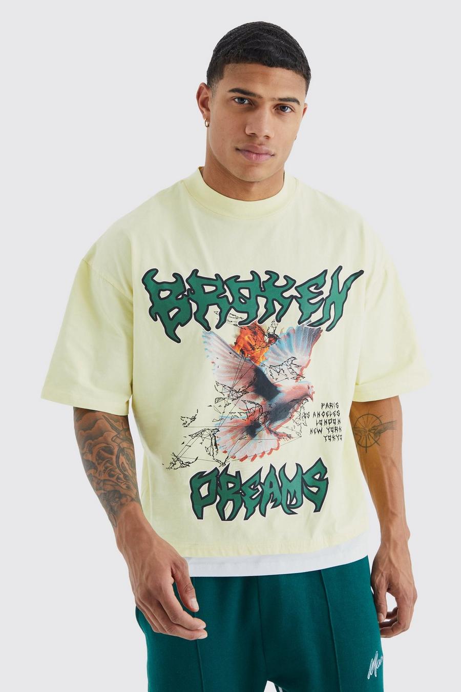 Oversize T-Shirt mit Broken Dreams Print, Yellow image number 1