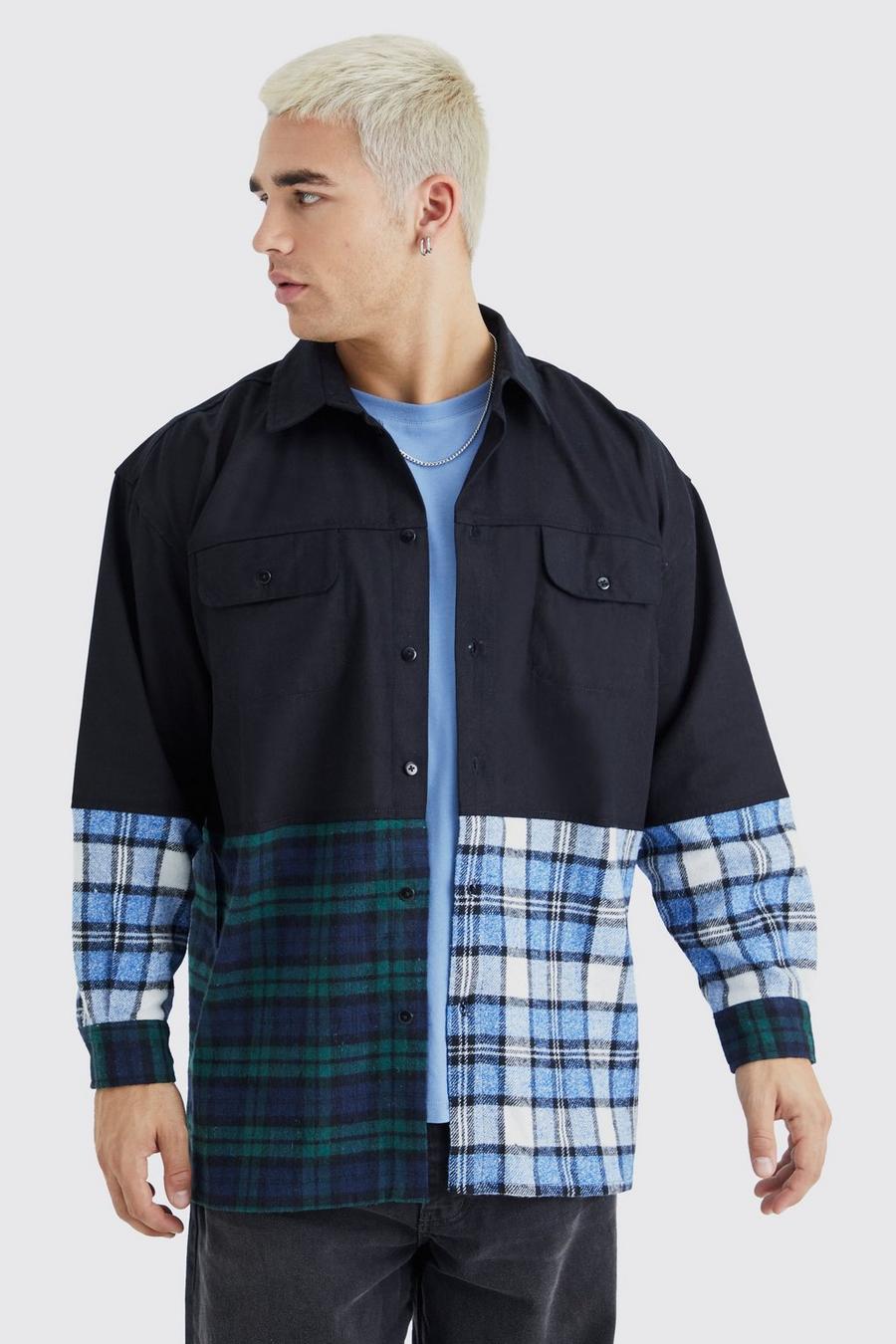Multi Oversized Twill Spliced Check Shirt image number 1