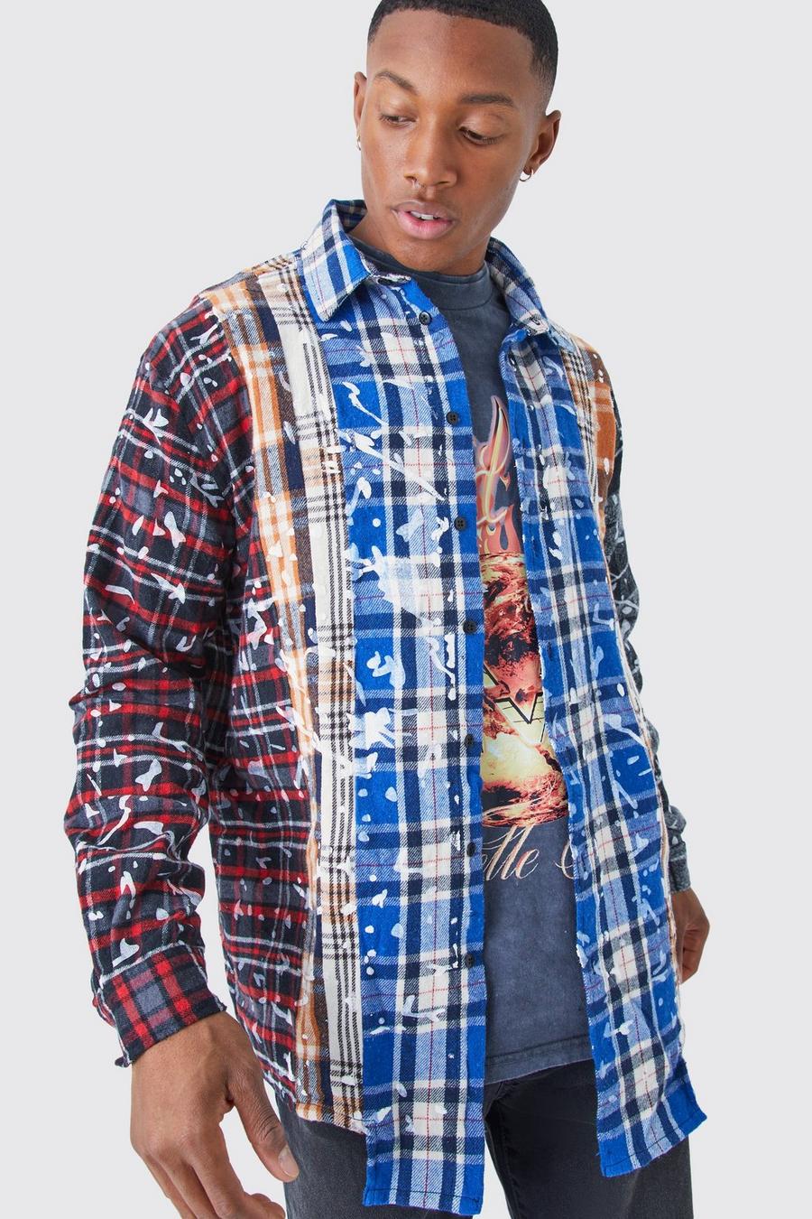 Multi Oversized Asymmetric Paint Flannel Shirt image number 1