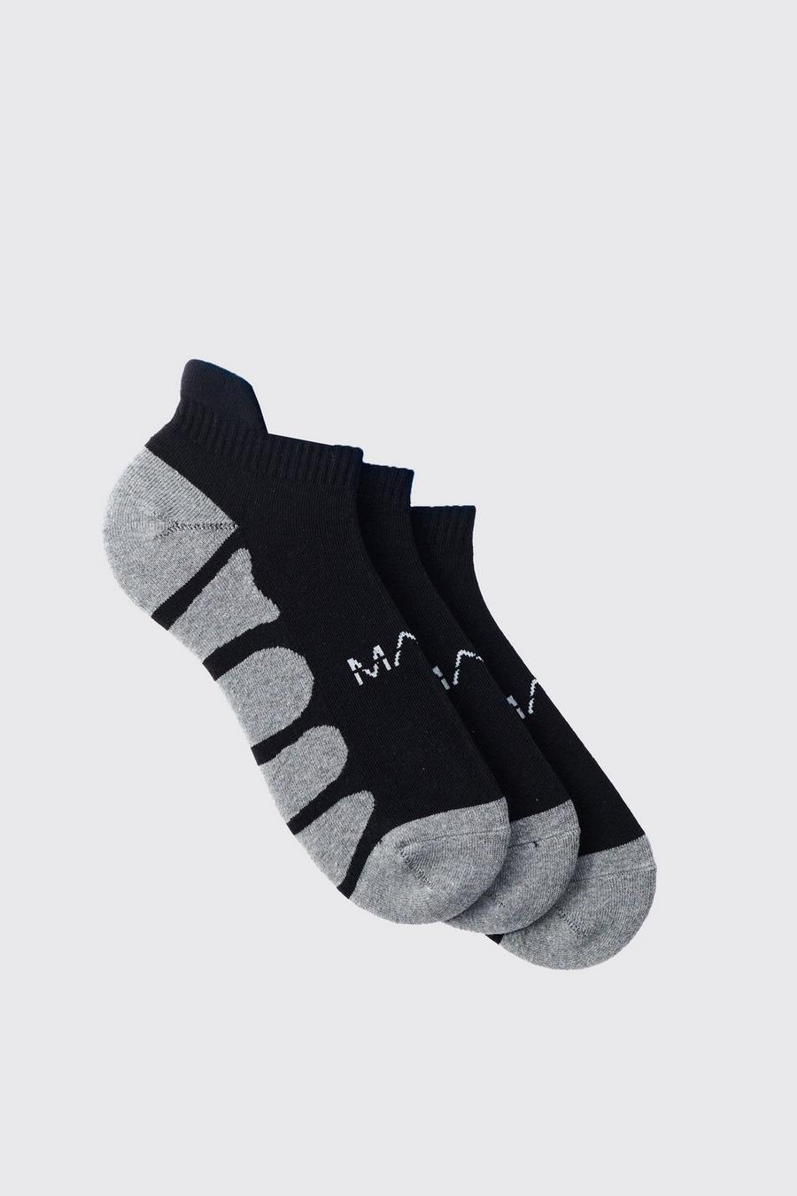 Black 3 Pack Man Active Gym Cushioned Trainer Sock