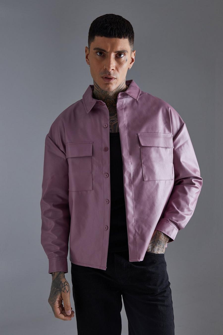 Mauve violett Pu Boxy Oversized Long Sleeve Shirt