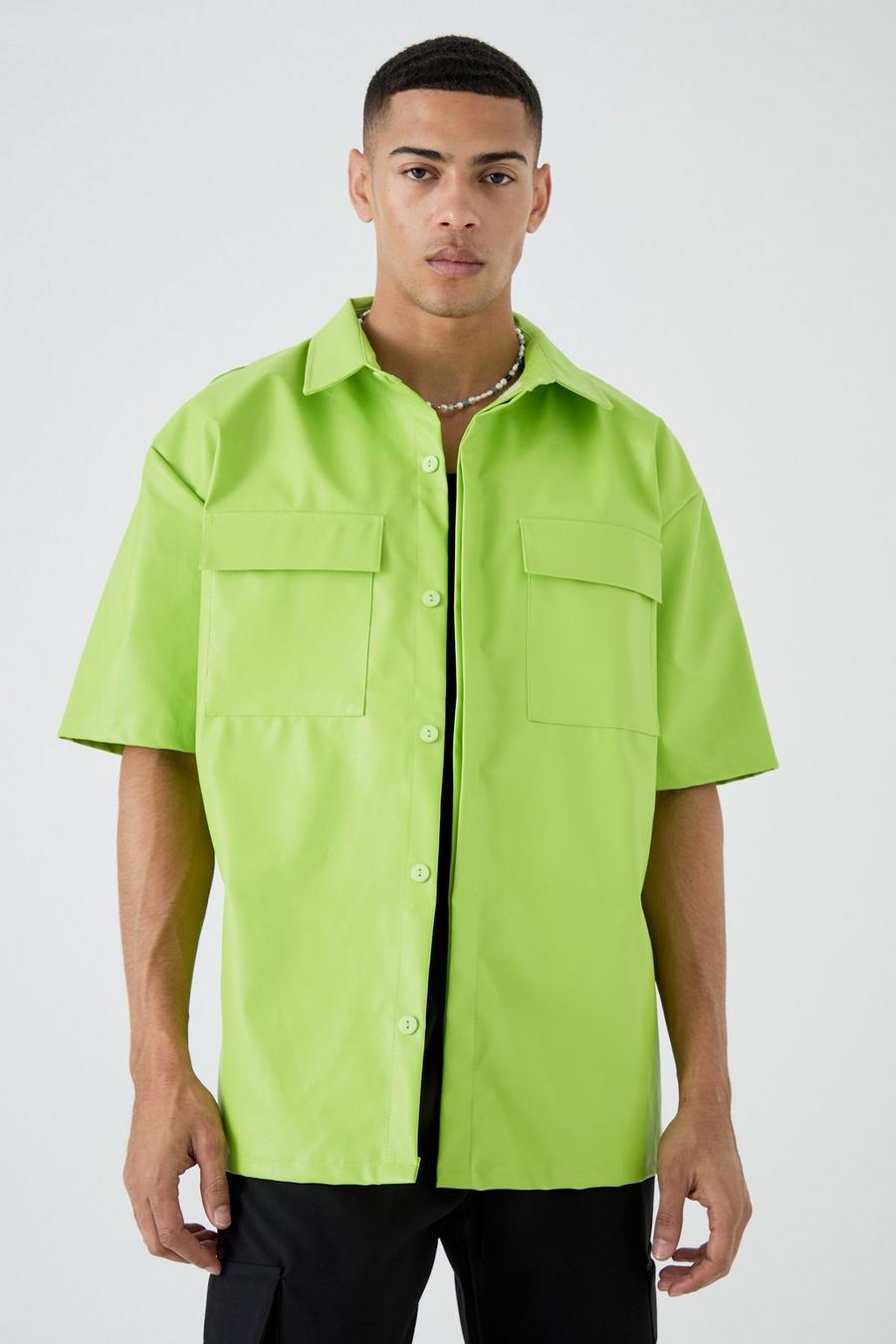 Camisa oversize recta de cuero sintético, Lime image number 1