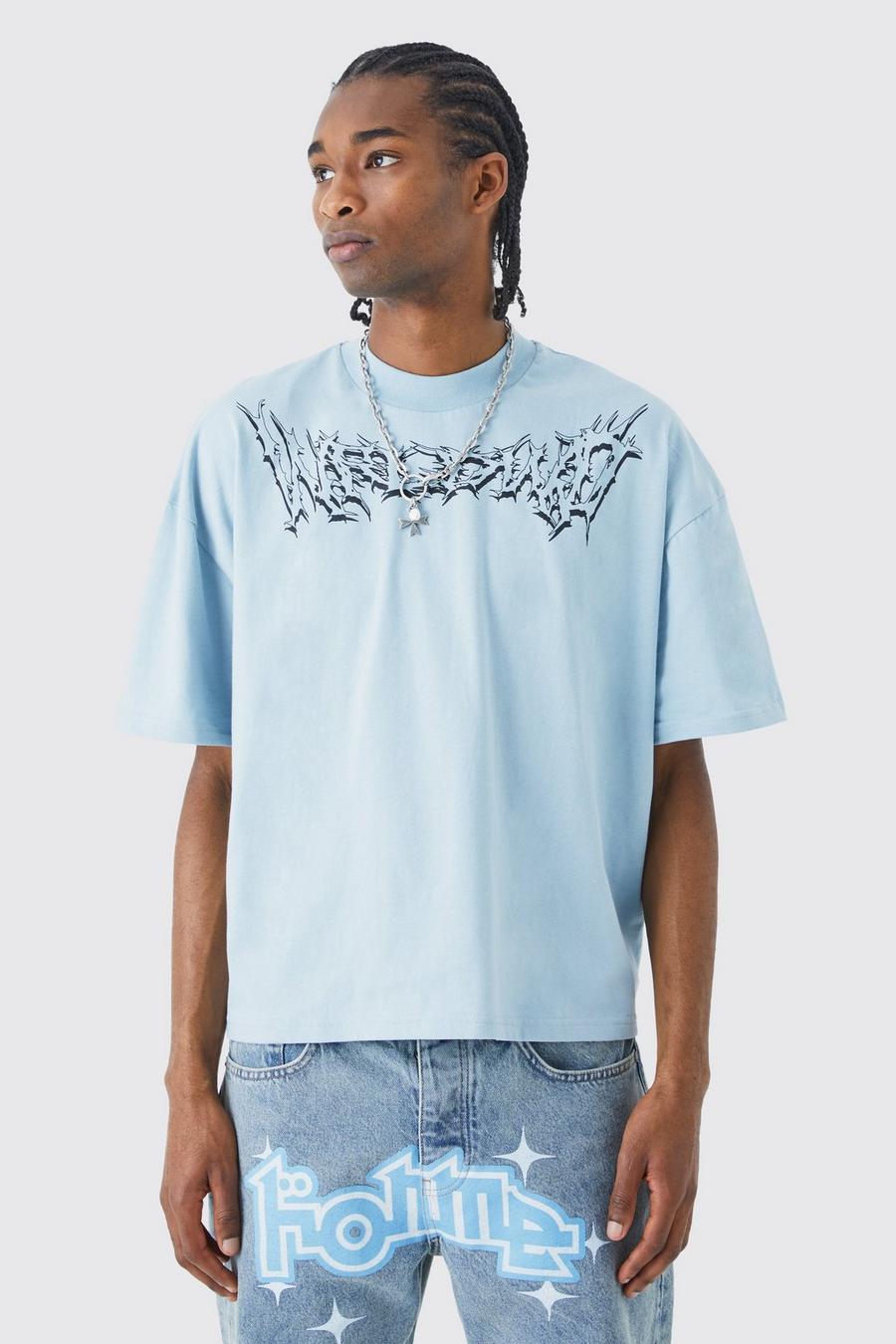 Camiseta oversize recta con estampado grunge Homme, Blue image number 1