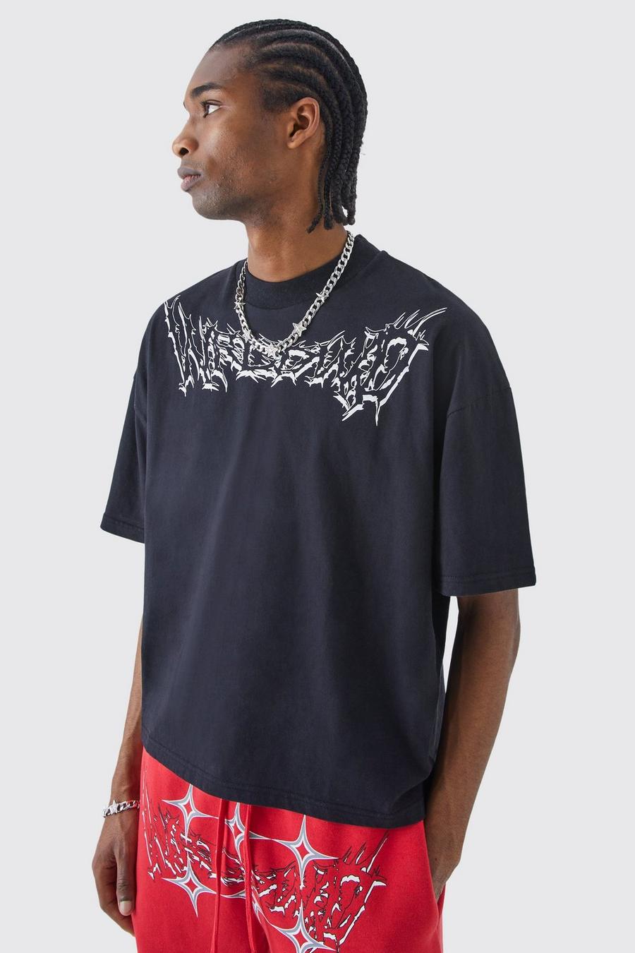 Kastiges Oversize T-Shirt mit Grunge Homme Print, Black image number 1