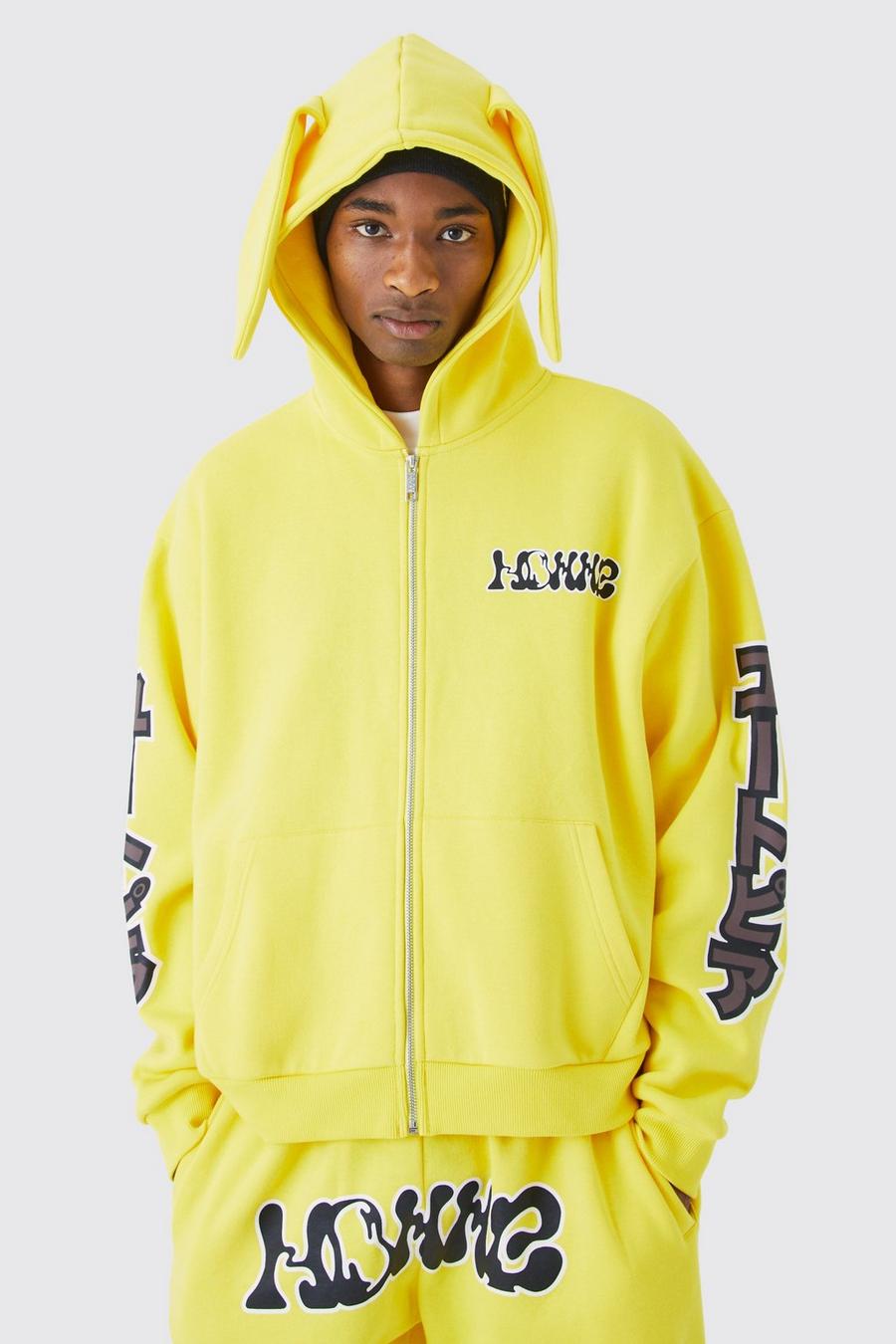Yellow Homme Oversize hoodie med dragkedja image number 1