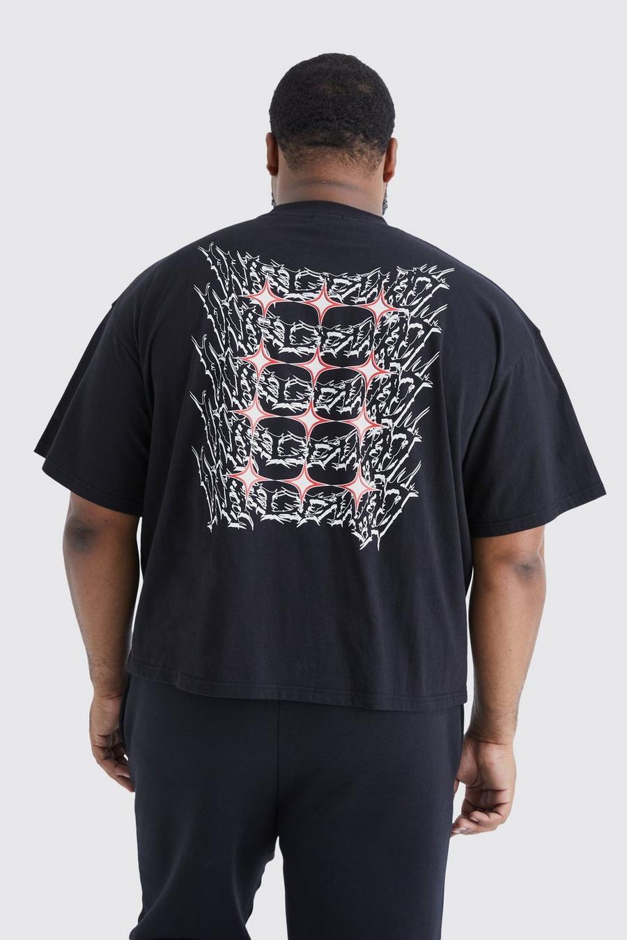 Plus kastiges Oversize T-Shirt mit Grunge Homme Print, Black noir