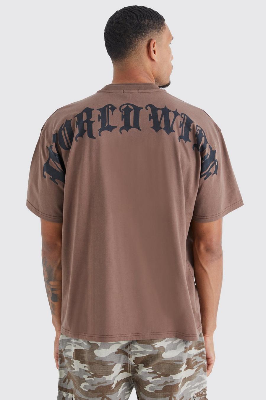 Coffee brown Tall Oversize Heavy Large Text T-shirt