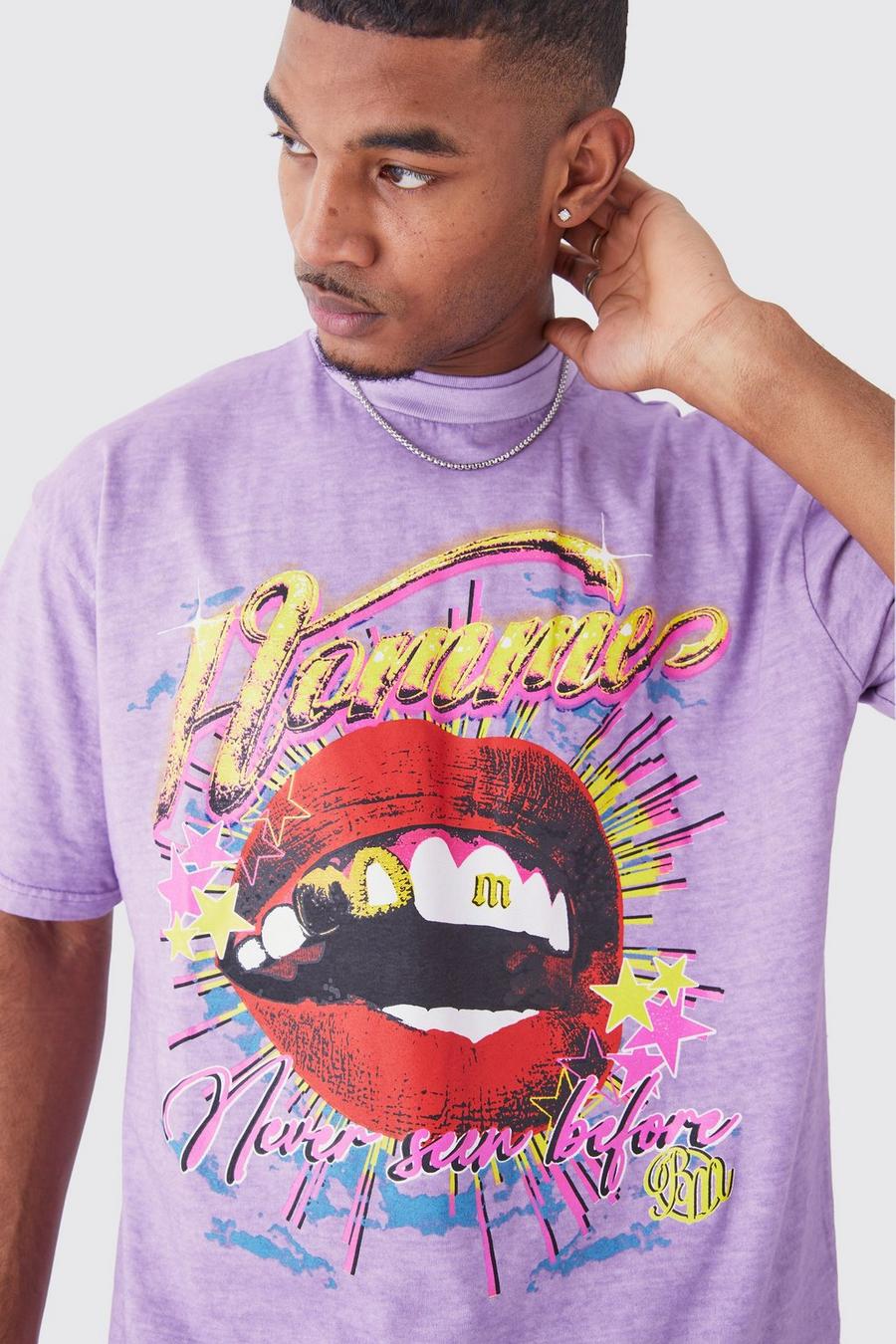 Purple Tall Oversized Wash Graphic  T-shirt image number 1