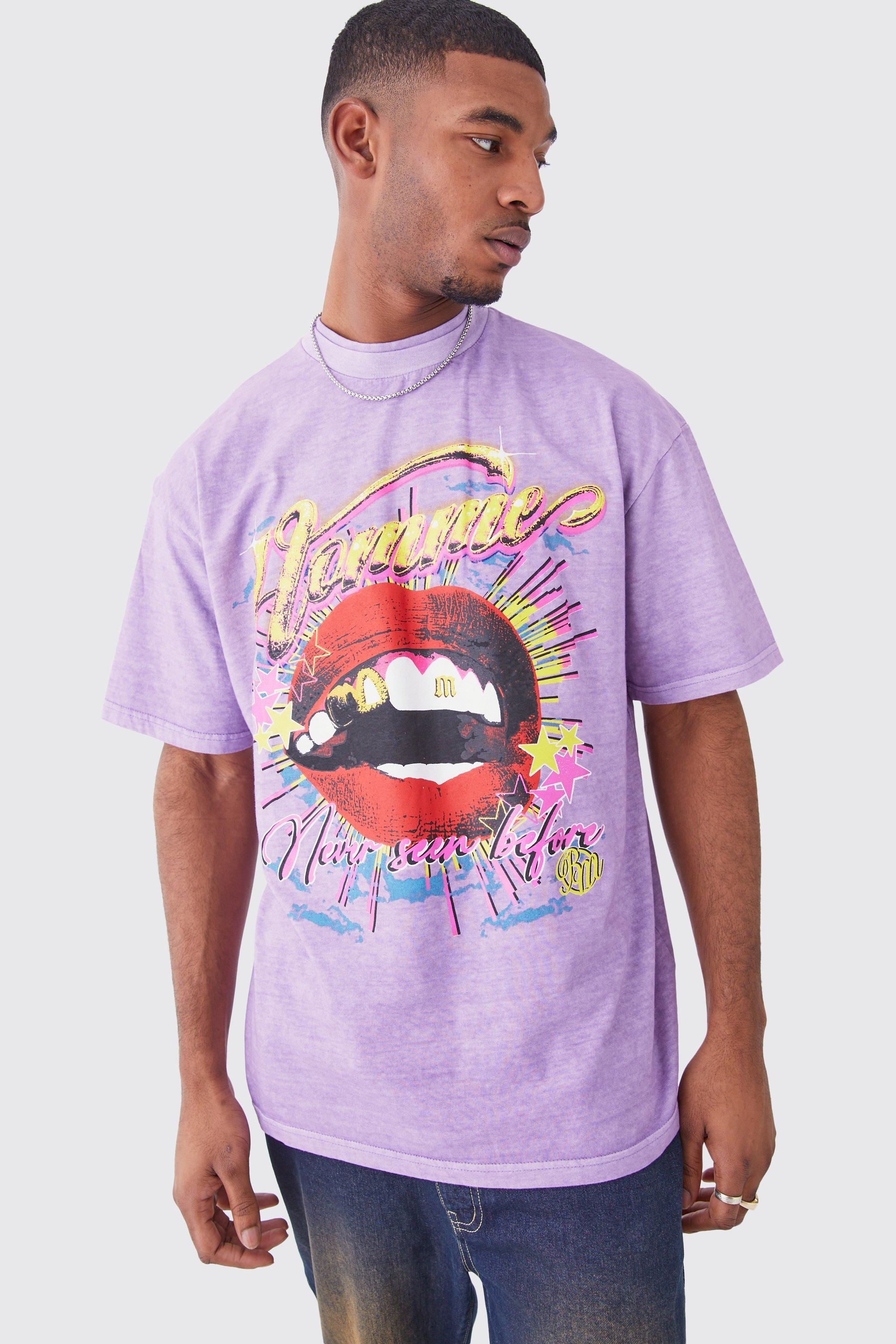 Oversized Purple Graphic T-Shirts Tops.