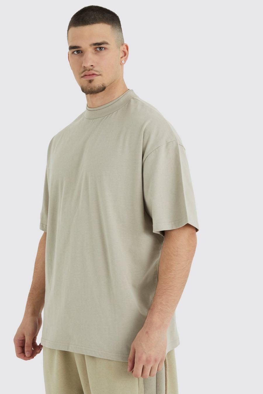 Camiseta Tall oversize gruesa con cuello doble, Stone