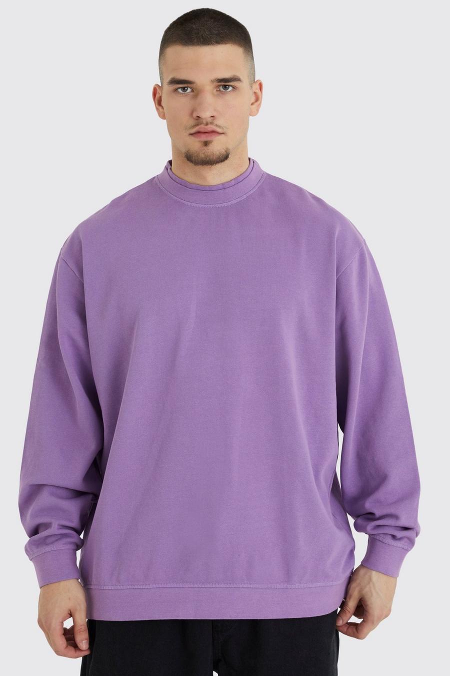 Purple Tall Oversize sweatshirt med dubbel hals image number 1