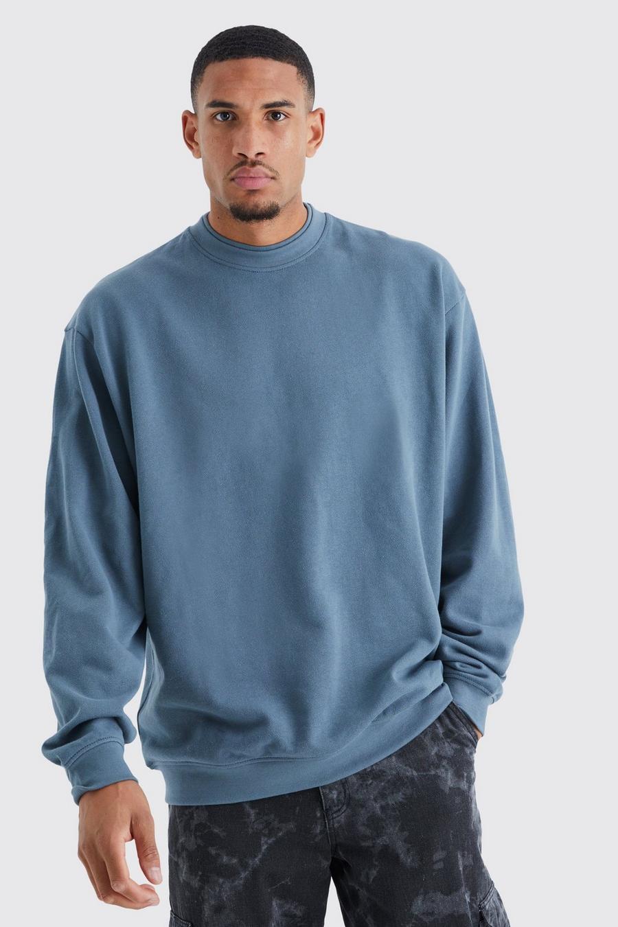 Slate blue Tall Oversize sweatshirt med dubbel hals image number 1