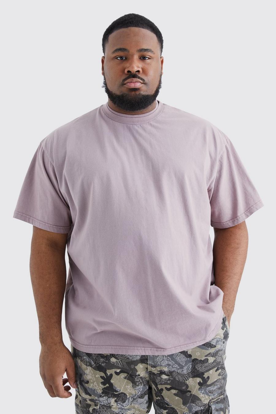 T-shirt Plus Size oversize pesante in lavaggio con doppio collo, Mauve image number 1