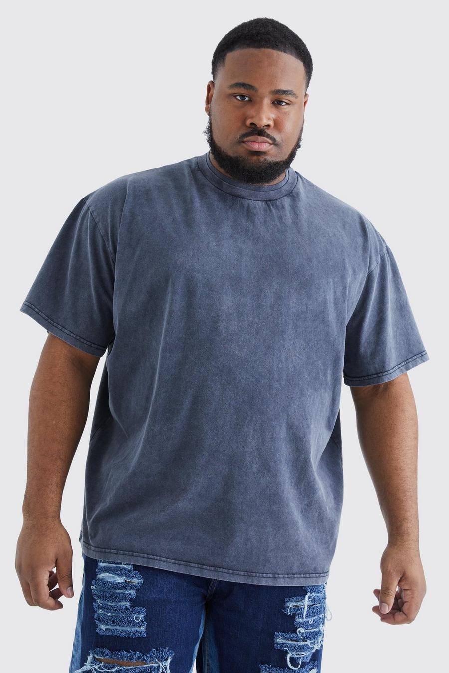 Black Plus Oversized Wash Double Neck Heavy T-shirt