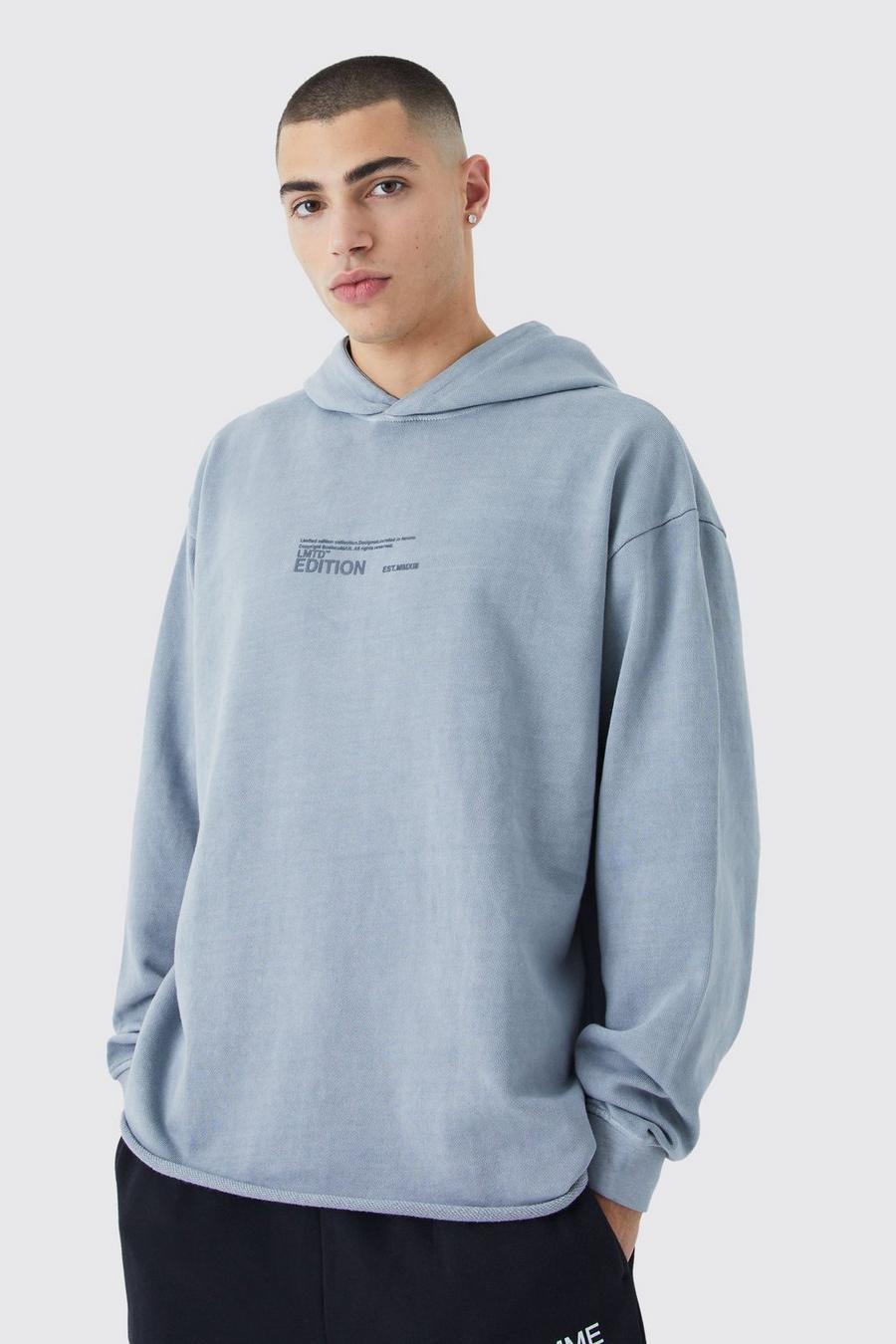 Dusty blue Limited Oversize hoodie med tvättad effekt och rå kant image number 1