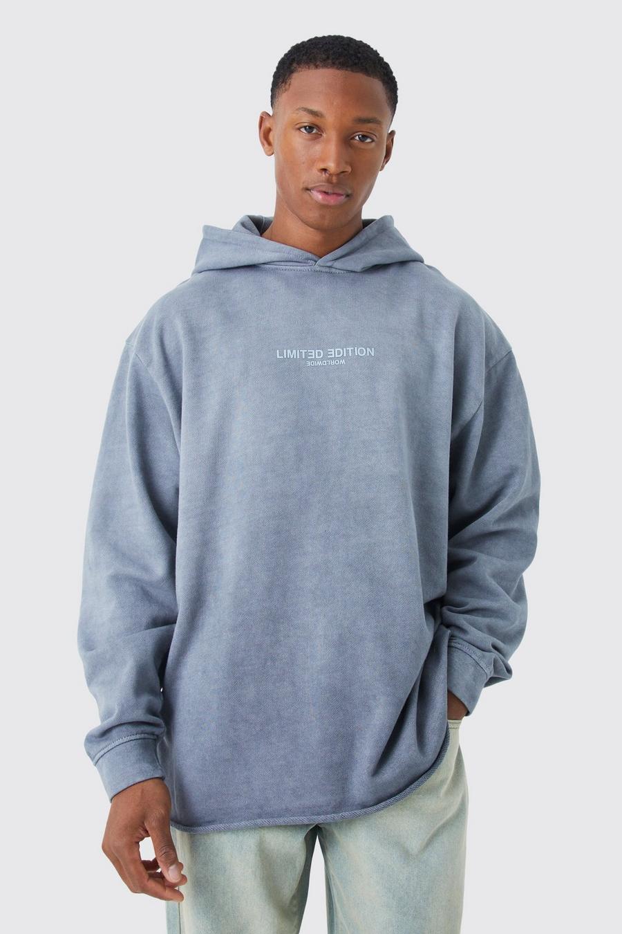 Taupe  Oversized Washed Limited Raw Hem Hoodie  image number 1