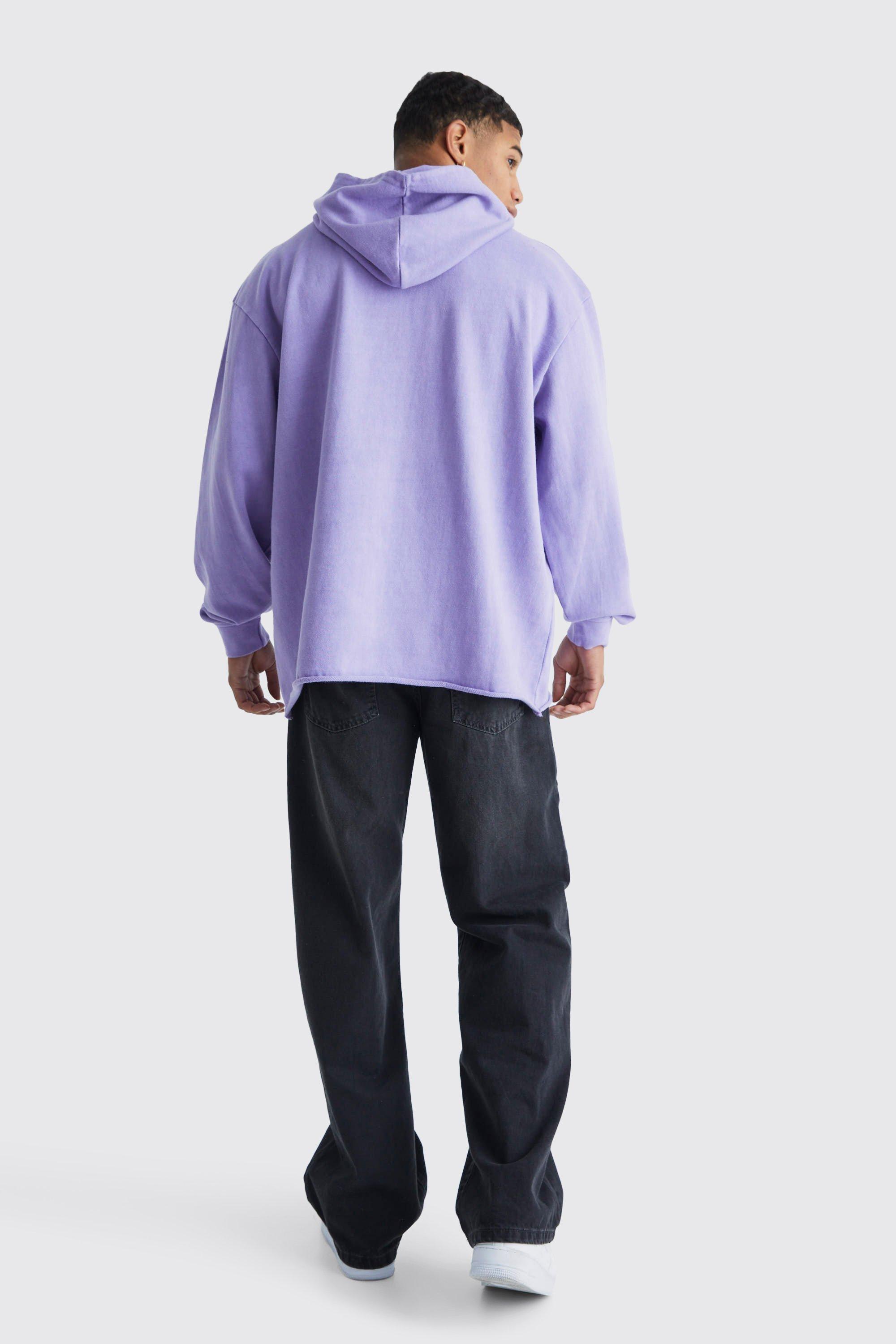 Mauve Dyed Raw Edge Raglan Hoodie, Buy Mens Sweatshirt