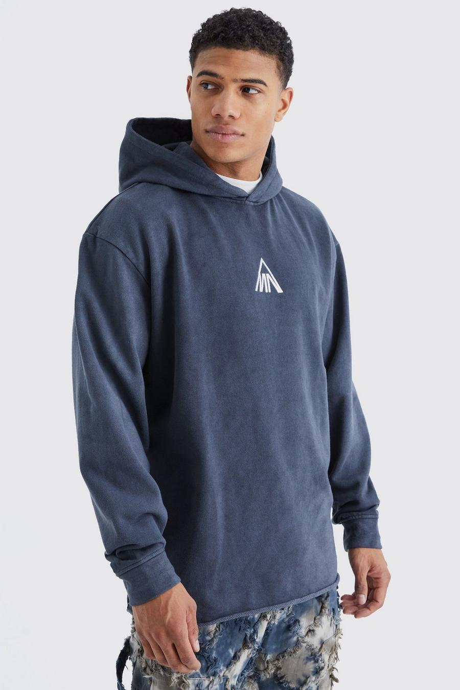 Black MAN Oversize hoodie med tvättad effekt och rå kant image number 1