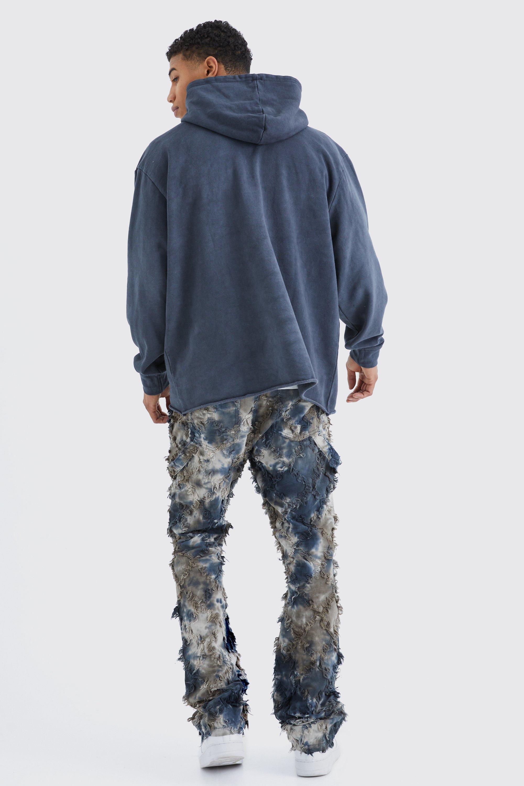 Man Oversized Washed Raw Hem Hoodie boohoo