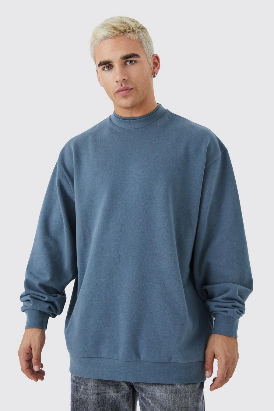 Slate blue Oversized Heavy Extend Double Neck Shirtshirt