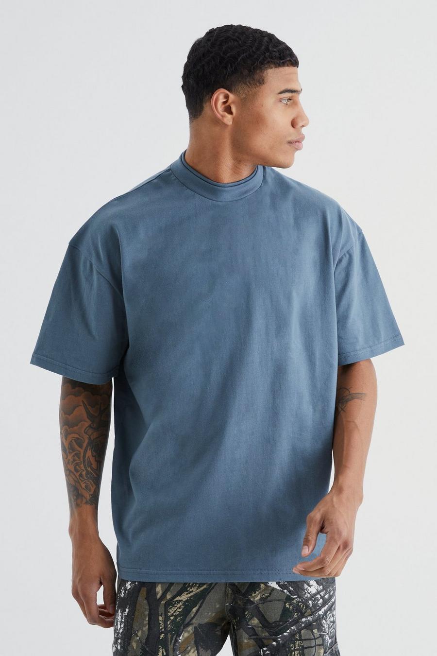 Slate blue Oversized Extend Double Neck Heavy T-shirt image number 1