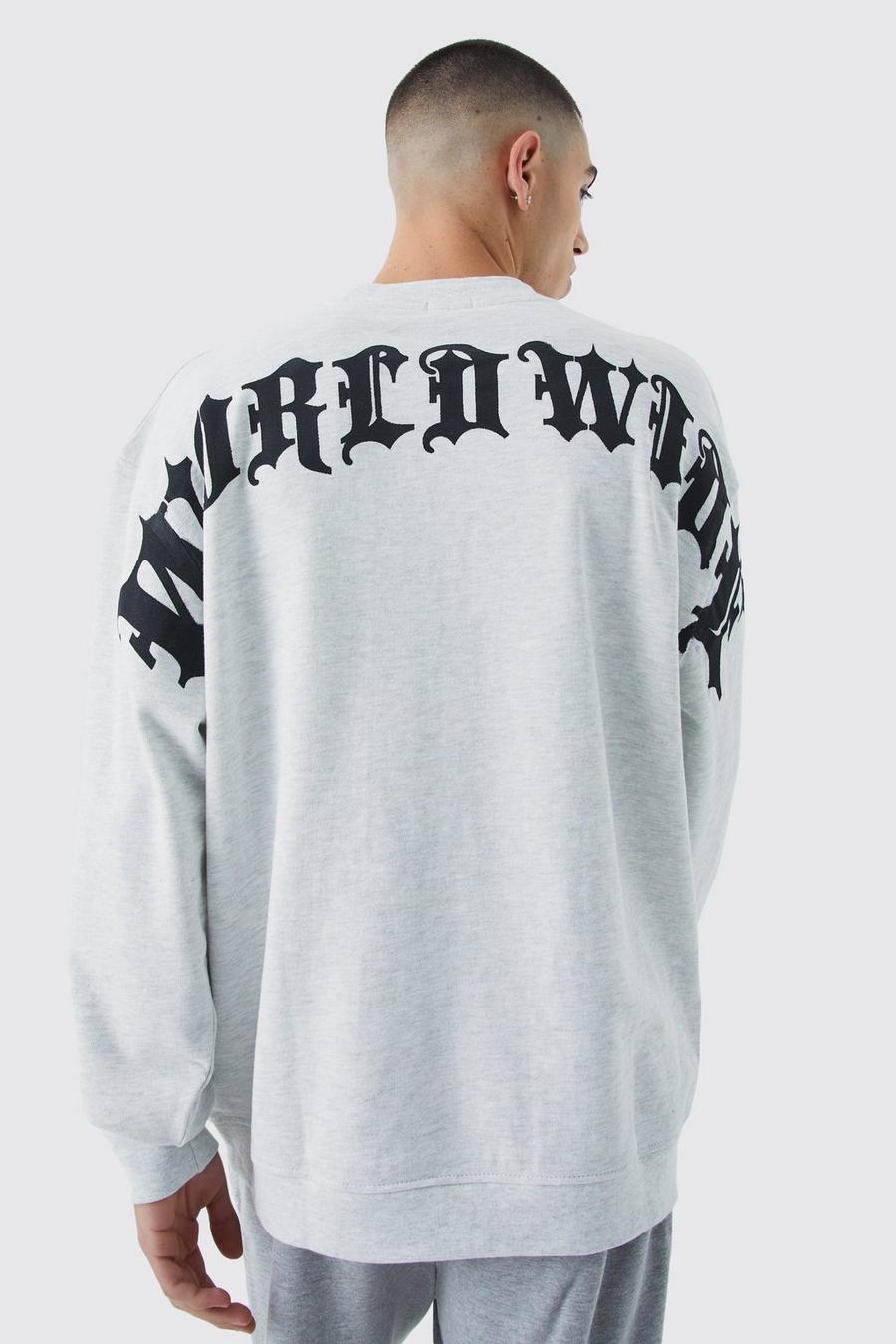 Oversize Sweatshirt mit Text-Print, Ecru marl image number 1