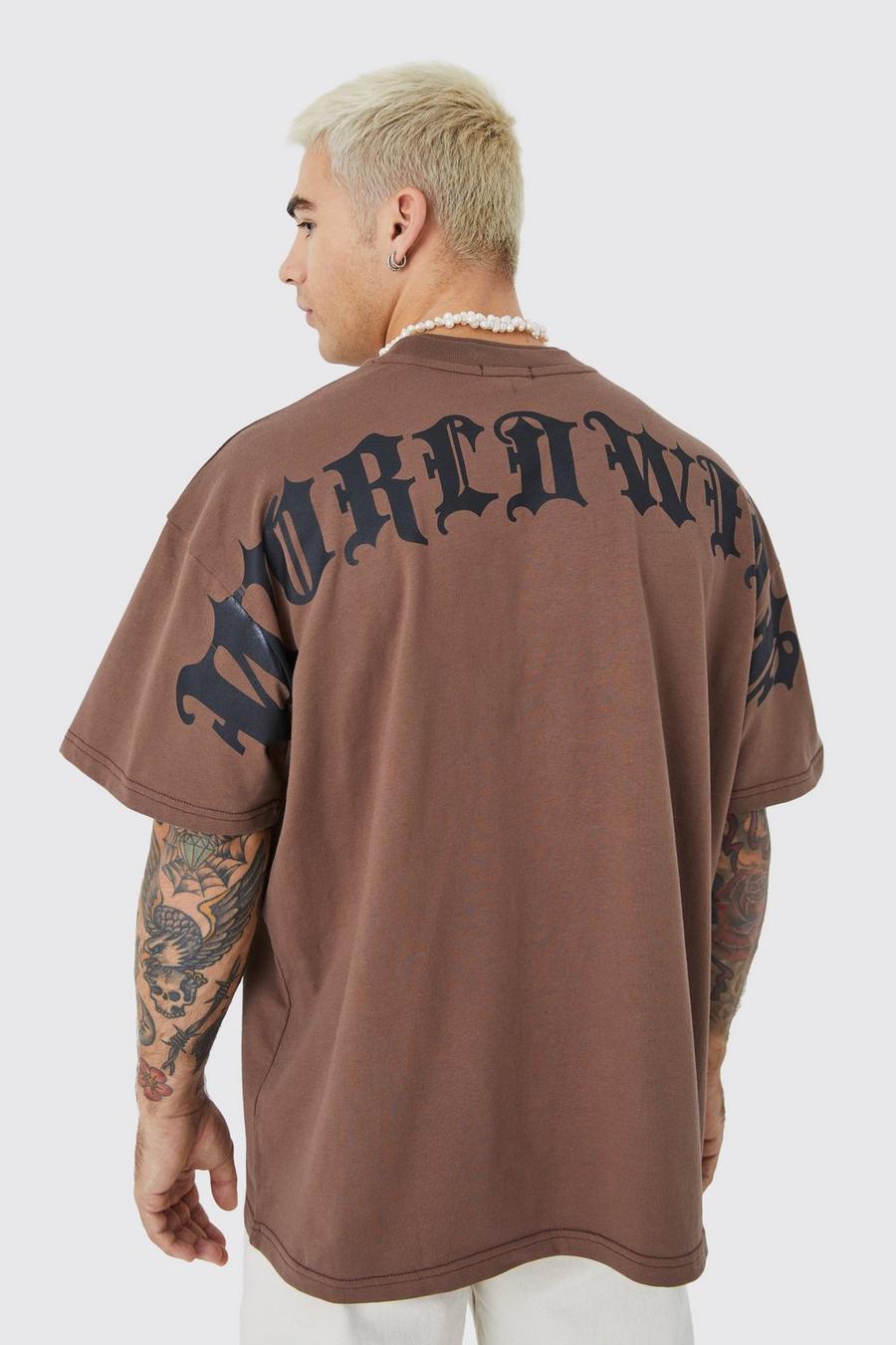 Camiseta oversize gruesa con texto grande, Coffee image number 1